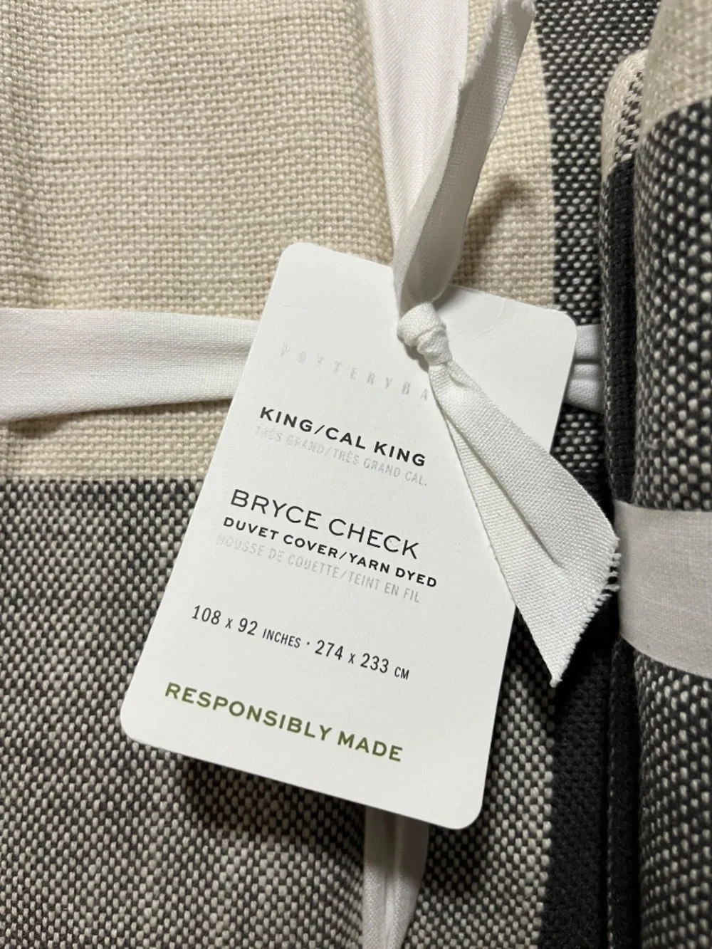 Pottery Barn.  Bryce Check Yarned Dyed King Duvet & King Shams.